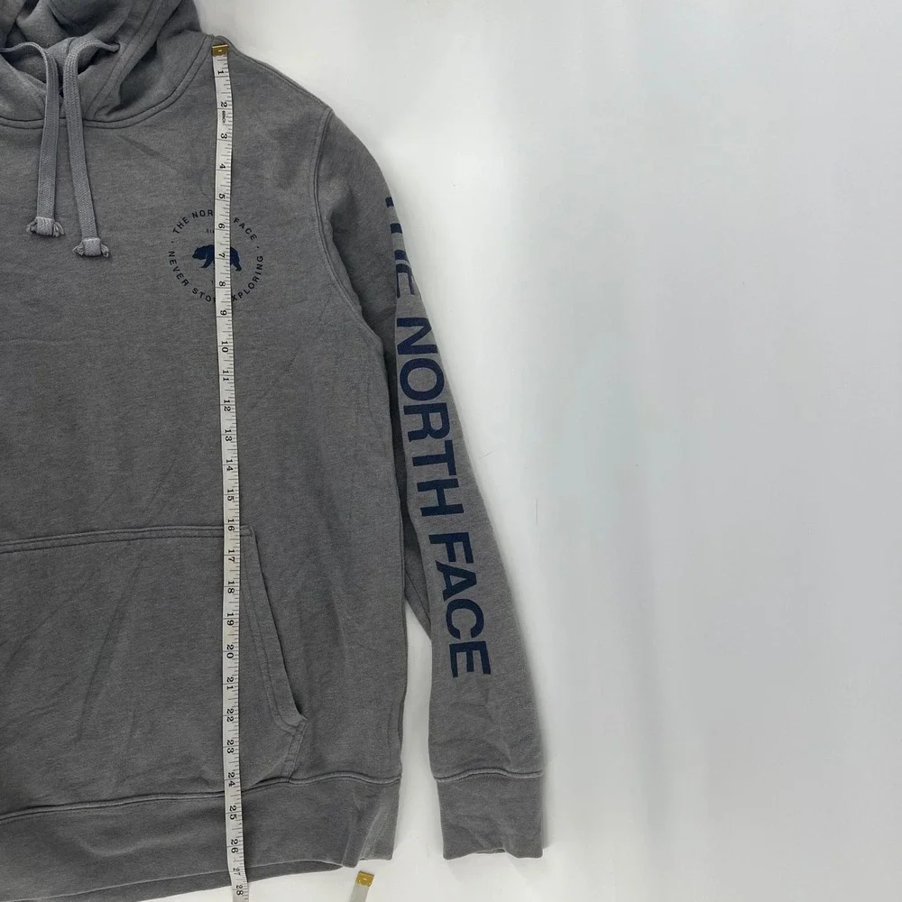 The North Face Mens Gray Bear Graphic Sleeve Logo Pullover Hoodie Small